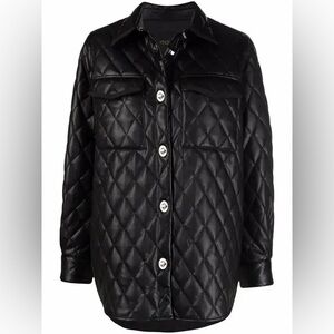 Maje Black Quilted Vegan Leather Utility Shirt Jacket